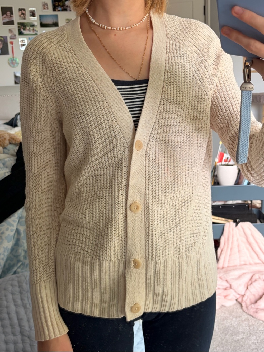 Old Navy Cream V-Neck Button Cardigan Sweater